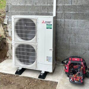 Groupe extérieur d'une climatisation Mitsubishi à Saint Quentin sur Isère (38) - Promaxelec