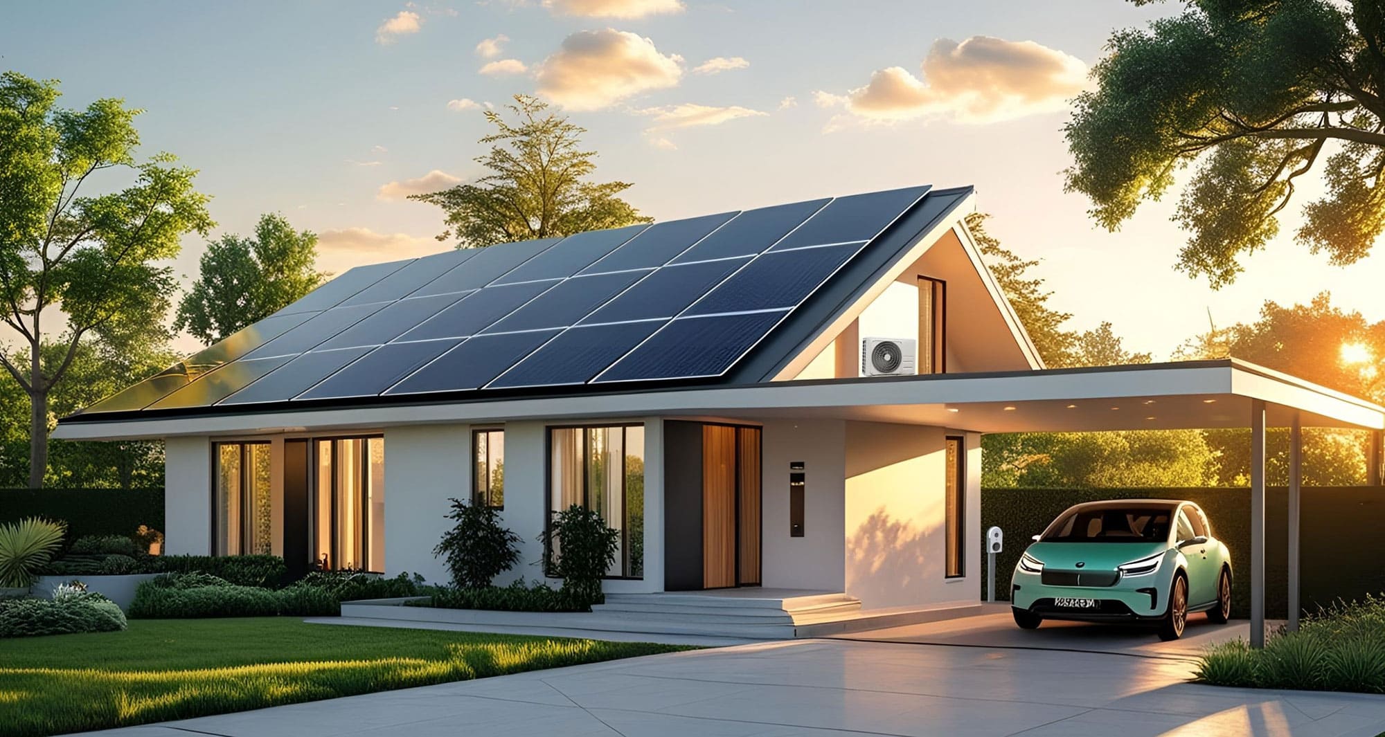 Maison équipée d'une climatisation et d'une borne de recharge installées par Promaxelec